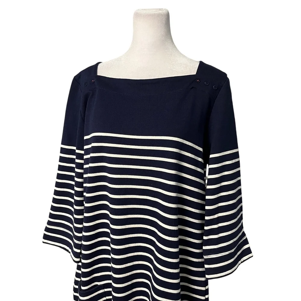 Joules Mariners Grade Navy Breton Striped Square Neck Dress Size 12 NWT